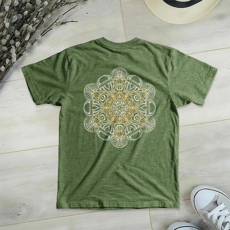 Olivenorma Metatrons Würfel, doppelseitig bedrucktes geometrisches T-Shirt mit V-Ausschnitt