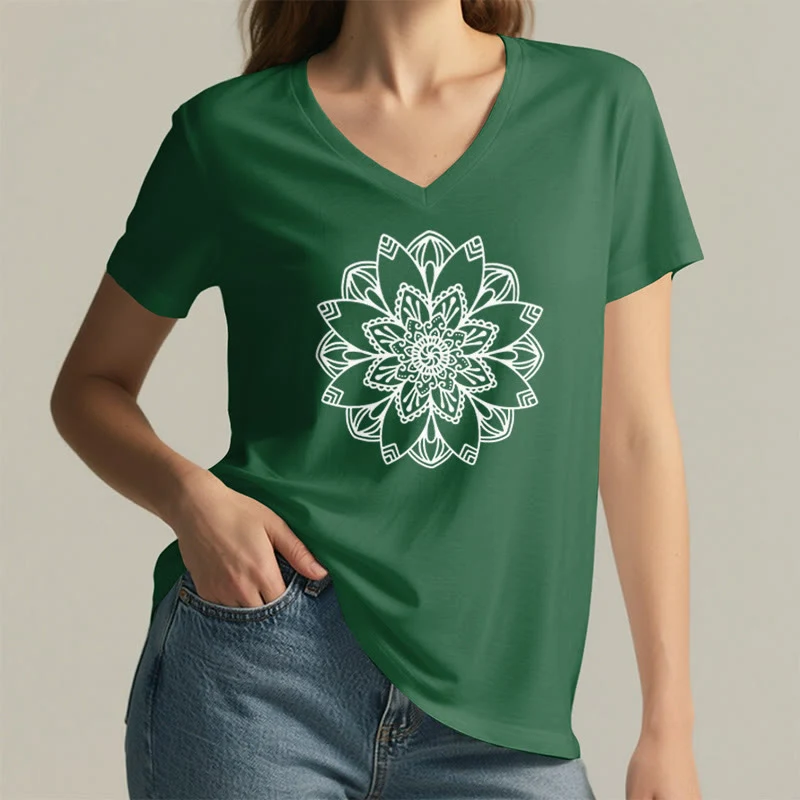 Olivenorma Mandala Floral Tee V-Ausschnitt Regular Fit Lotus Spirituelles T-Shirt