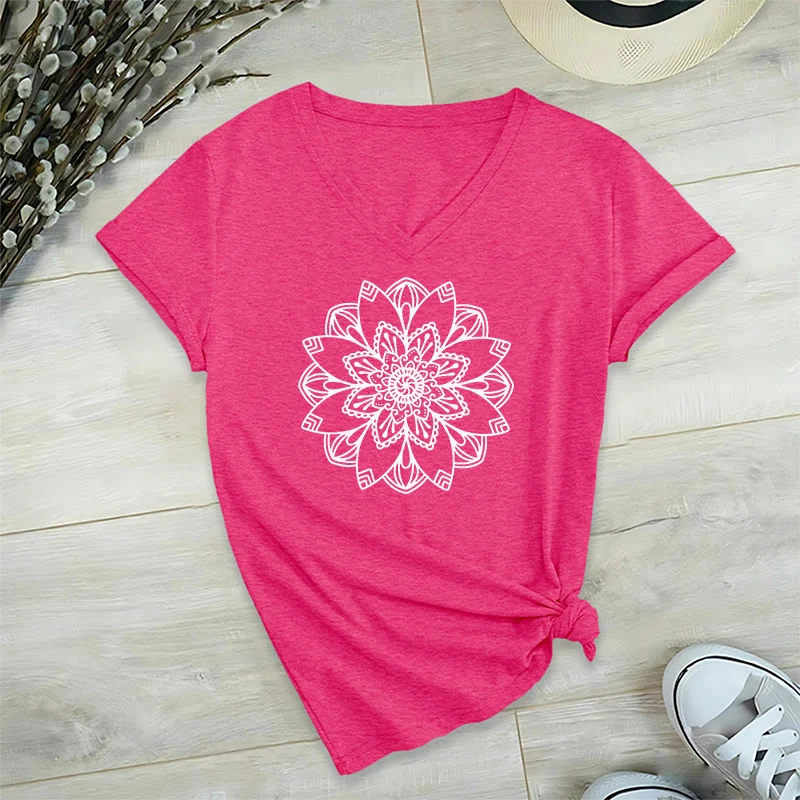 Olivenorma Mandala Floral Tee V-Ausschnitt Regular Fit Lotus Spirituelles T-Shirt