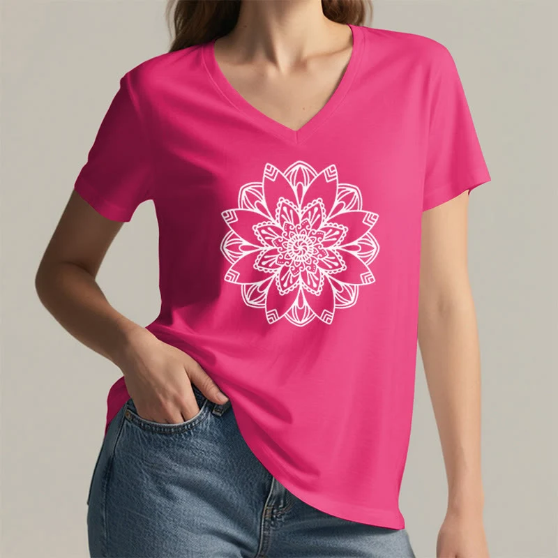 Olivenorma Mandala Floral Tee V-Ausschnitt Regular Fit Lotus Spirituelles T-Shirt