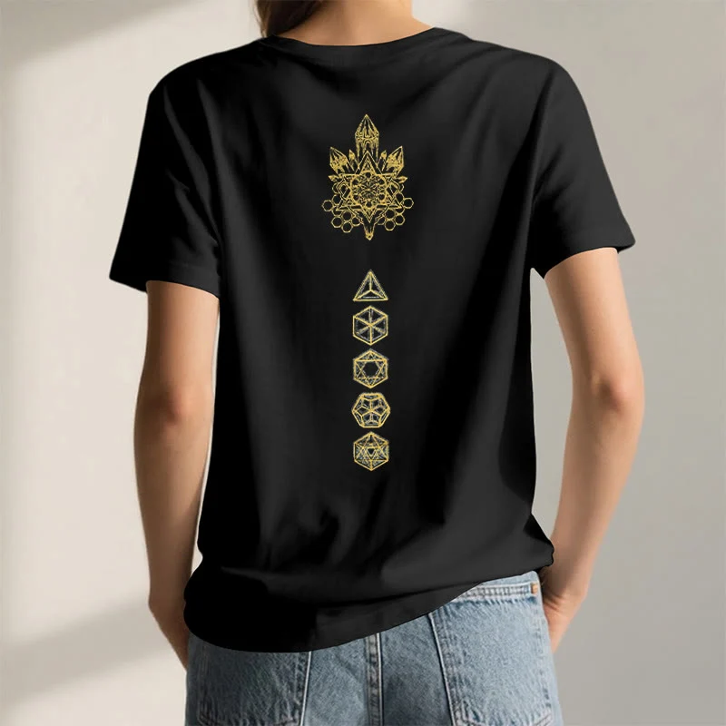 Olivenorma Soft Graphic Tee Metatrons Würfel V-Ausschnitt Spirituelle T-Shirts
