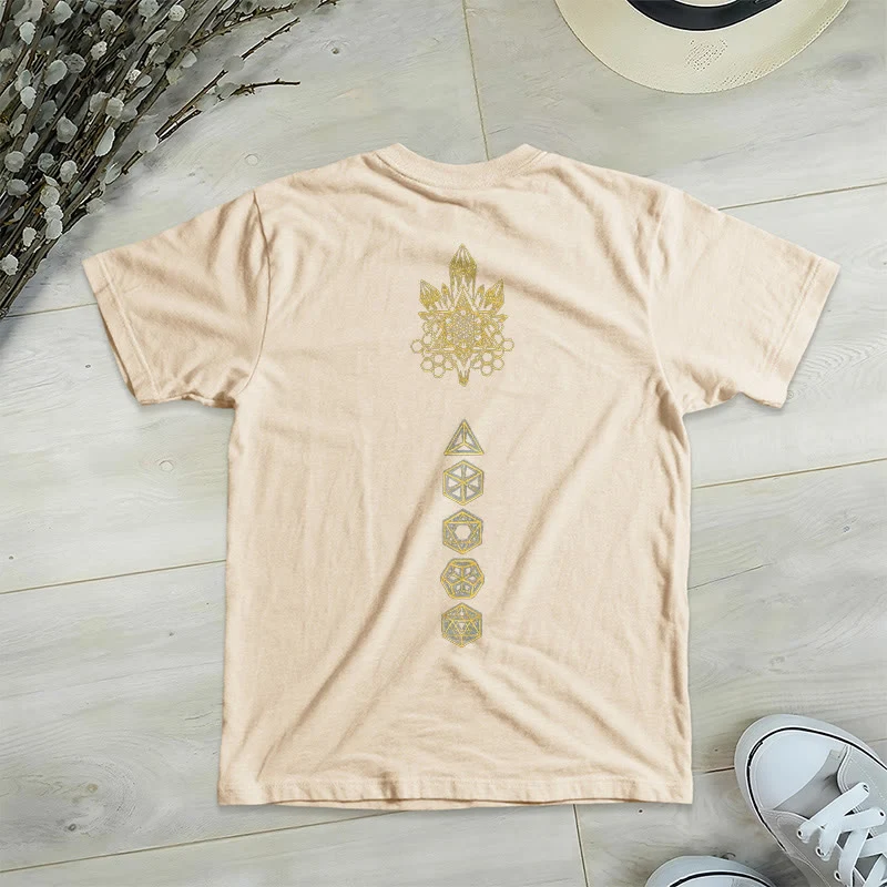 Olivenorma Soft Graphic Tee Metatrons Würfel V-Ausschnitt Spirituelle T-Shirts