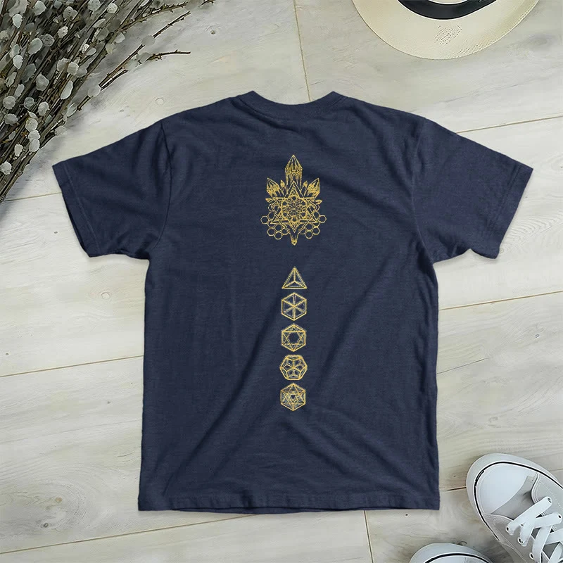 Olivenorma Soft Graphic Tee Metatrons Würfel V-Ausschnitt Spirituelle T-Shirts