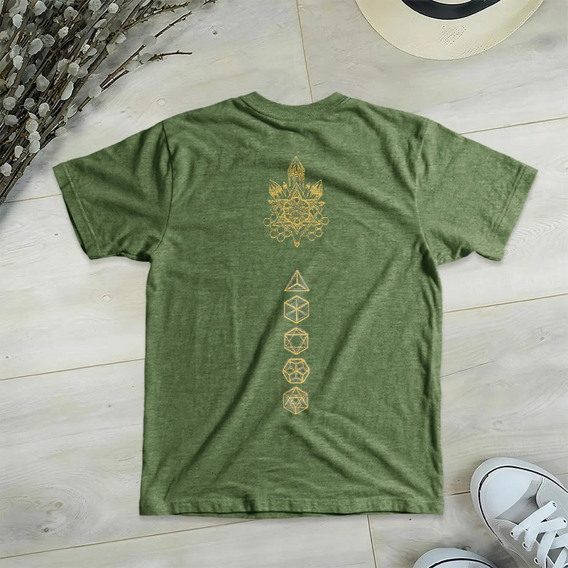 Olivenorma Soft Graphic Tee Metatrons Würfel V-Ausschnitt Spirituelle T-Shirts