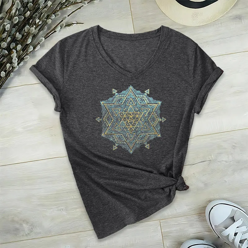Olivenorma Metatros Würfelsymbol Heilige Geometrie Heilung Tee V-Ausschnitt Spirituelles T-Shirt