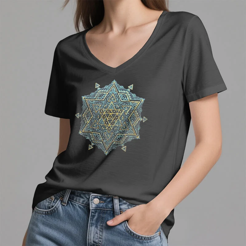 Olivenorma Metatros Würfelsymbol Heilige Geometrie Heilung Tee V-Ausschnitt Spirituelles T-Shirt