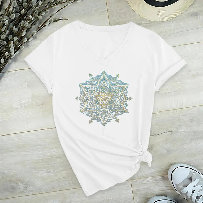 Olivenorma Metatros Würfelsymbol Heilige Geometrie Heilung Tee V-Ausschnitt Spirituelles T-Shirt