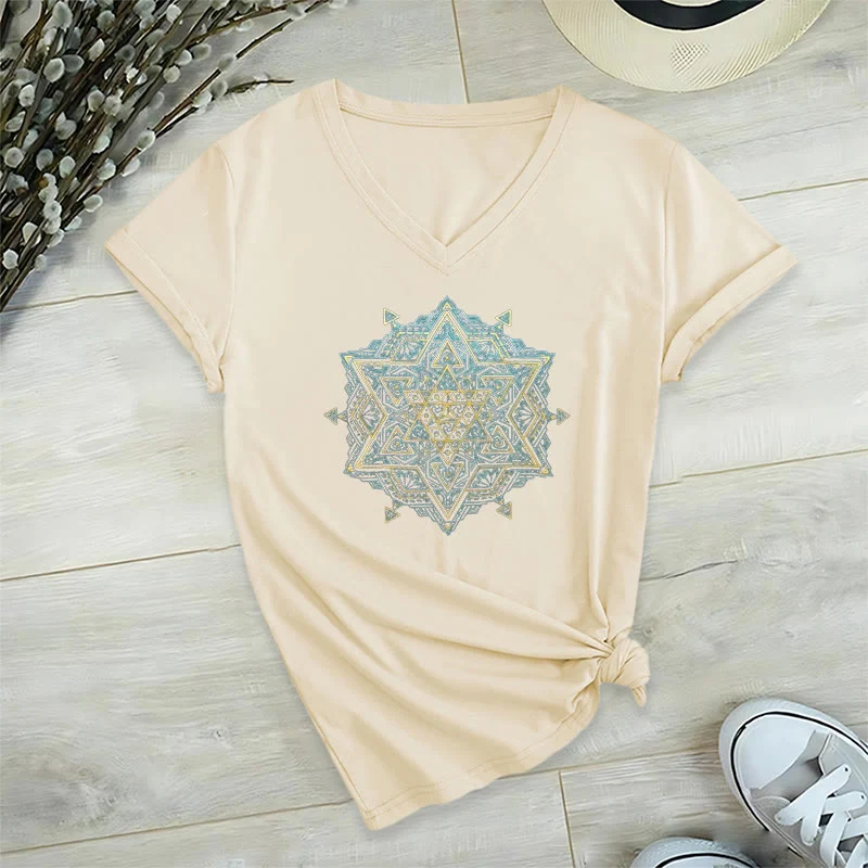 Olivenorma Metatros Würfelsymbol Heilige Geometrie Heilung Tee V-Ausschnitt Spirituelles T-Shirt