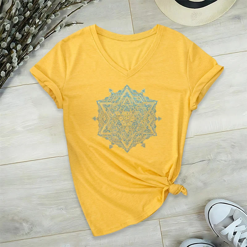 Olivenorma Metatros Würfelsymbol Heilige Geometrie Heilung Tee V-Ausschnitt Spirituelles T-Shirt