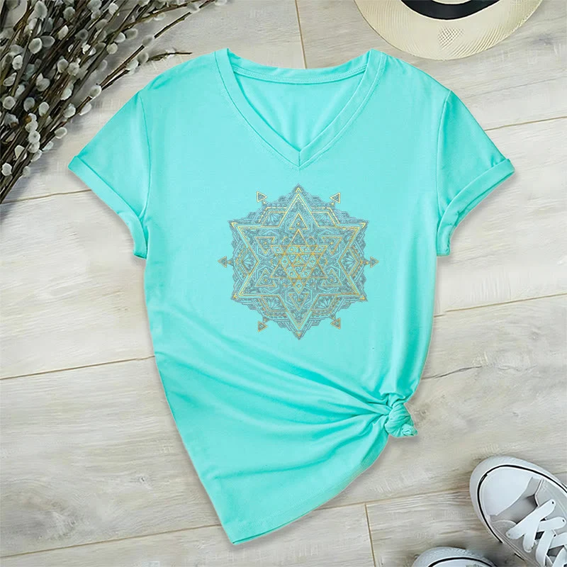 Olivenorma Metatros Würfelsymbol Heilige Geometrie Heilung Tee V-Ausschnitt Spirituelles T-Shirt