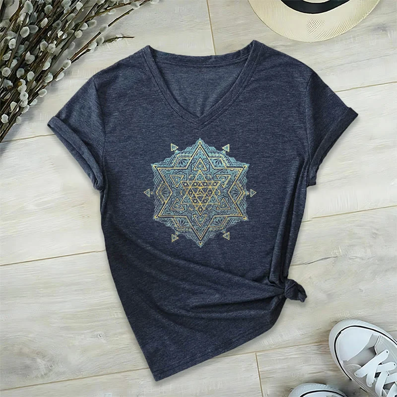 Olivenorma Metatros Würfelsymbol Heilige Geometrie Heilung Tee V-Ausschnitt Spirituelles T-Shirt