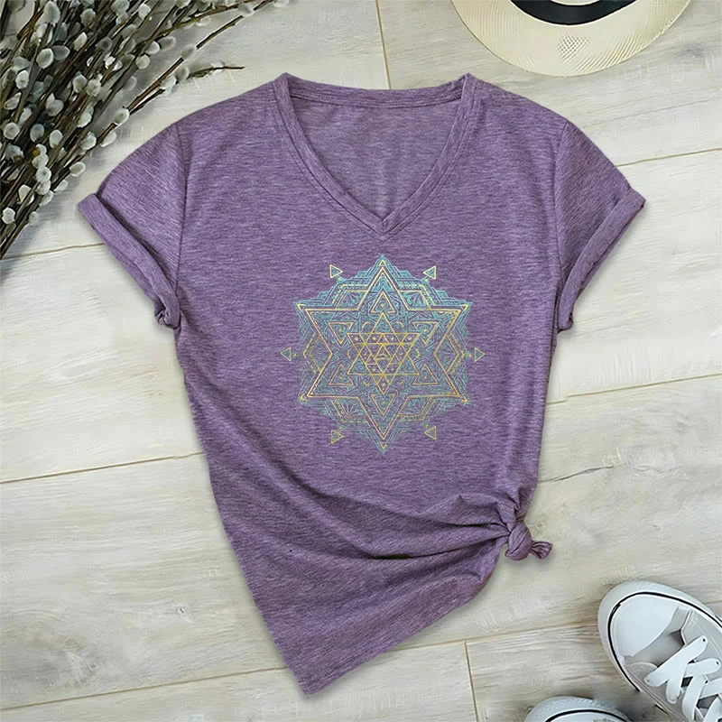 Olivenorma Metatros Würfelsymbol Heilige Geometrie Heilung Tee V-Ausschnitt Spirituelles T-Shirt