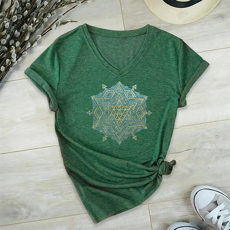 Olivenorma Metatros Würfelsymbol Heilige Geometrie Heilung Tee V-Ausschnitt Spirituelles T-Shirt
