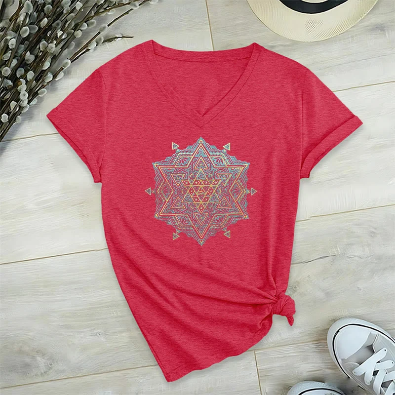 Olivenorma Metatros Würfelsymbol Heilige Geometrie Heilung Tee V-Ausschnitt Spirituelles T-Shirt