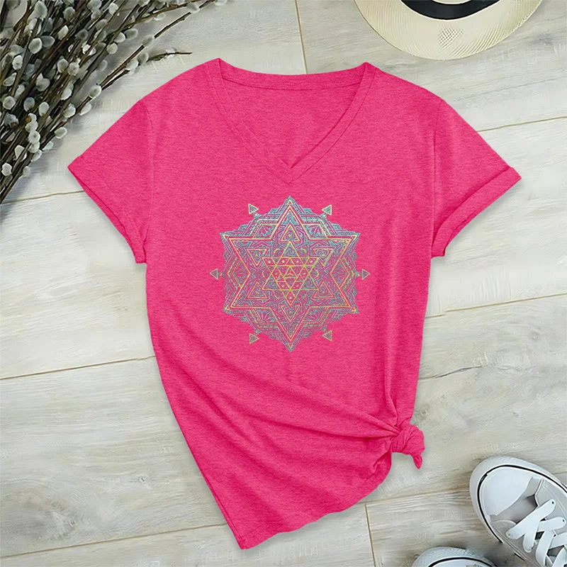 Olivenorma Metatros Würfelsymbol Heilige Geometrie Heilung Tee V-Ausschnitt Spirituelles T-Shirt