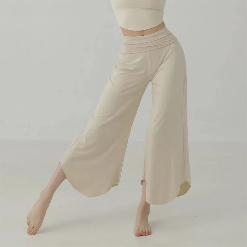 Olivenorma Einfarbige hoch taillierte Damen-Yogahose mit ausgestelltem Bein