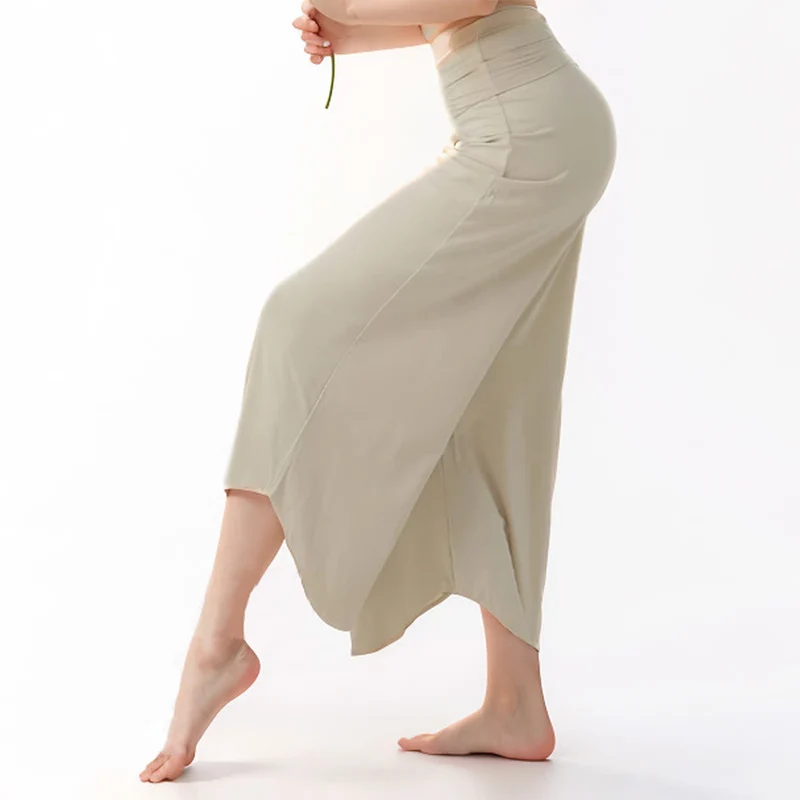 Olivenorma Einfarbige hoch taillierte Damen-Yogahose mit ausgestelltem Bein