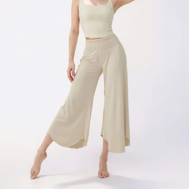 Olivenorma Einfarbige hoch taillierte Damen-Yogahose mit ausgestelltem Bein