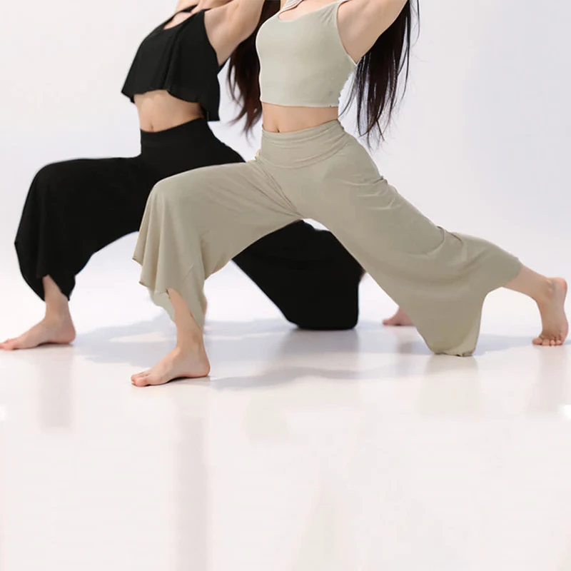 Olivenorma Einfarbige hoch taillierte Damen-Yogahose mit ausgestelltem Bein