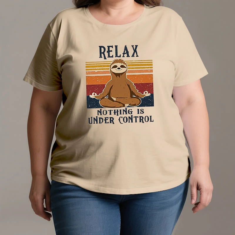 Olivenorma – Entspanntes Retro-Baumwoll-T-Shirt mit Faultier-Motiv