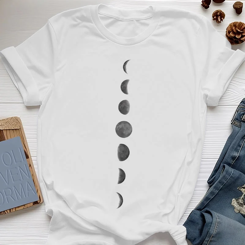 Olivenorma Yoga-Meditations-T-Shirt mit Mondphasen-Print