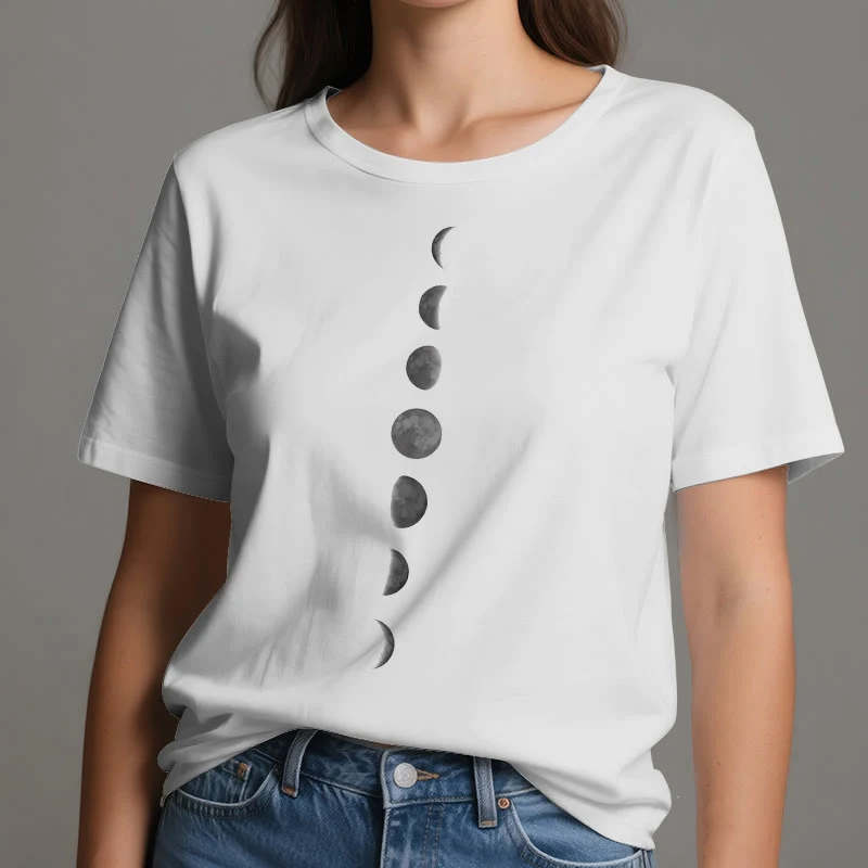 Olivenorma Yoga-Meditations-T-Shirt mit Mondphasen-Print