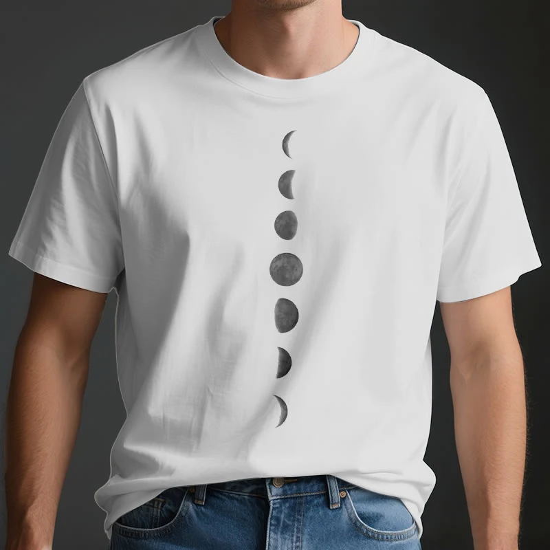 Olivenorma Yoga-Meditations-T-Shirt mit Mondphasen-Print
