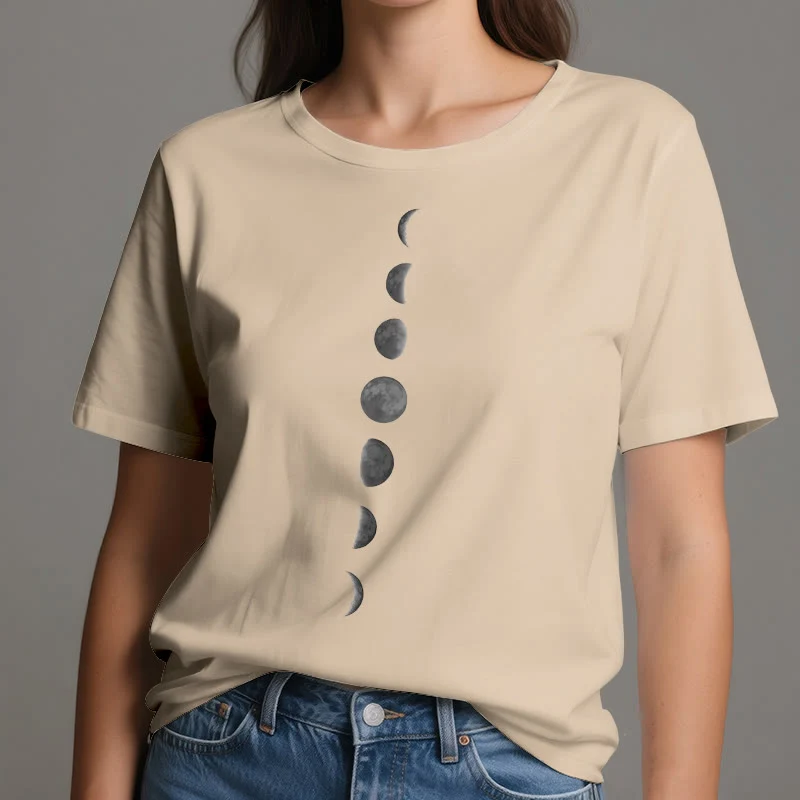 Olivenorma Yoga-Meditations-T-Shirt mit Mondphasen-Print