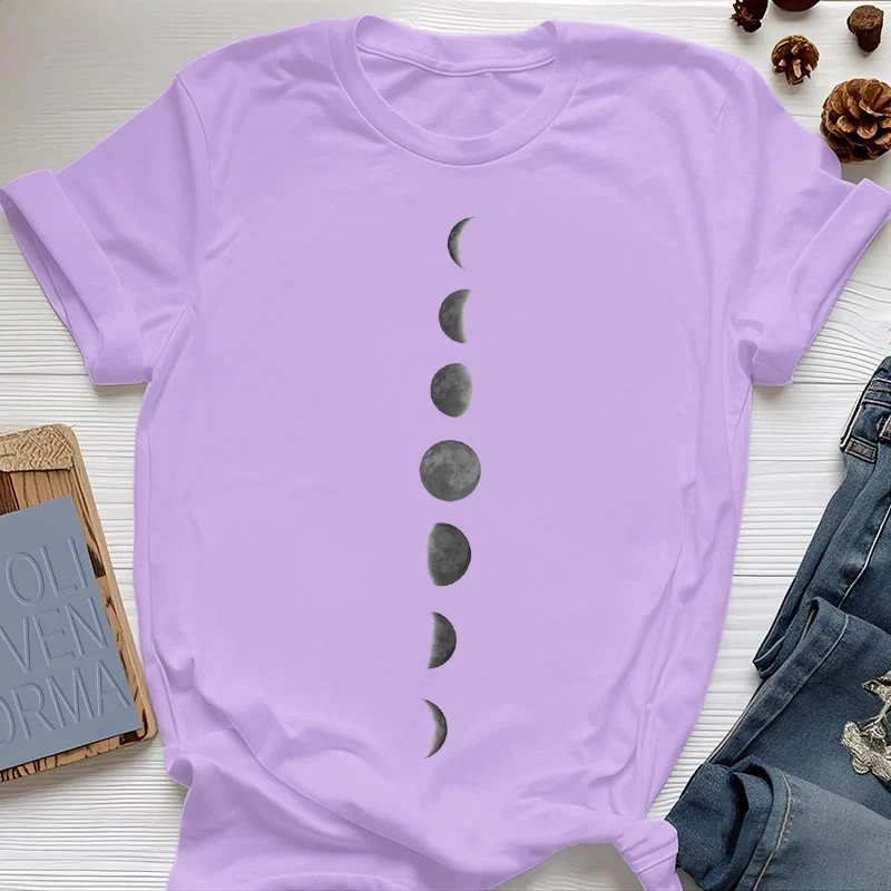 Olivenorma Yoga-Meditations-T-Shirt mit Mondphasen-Print