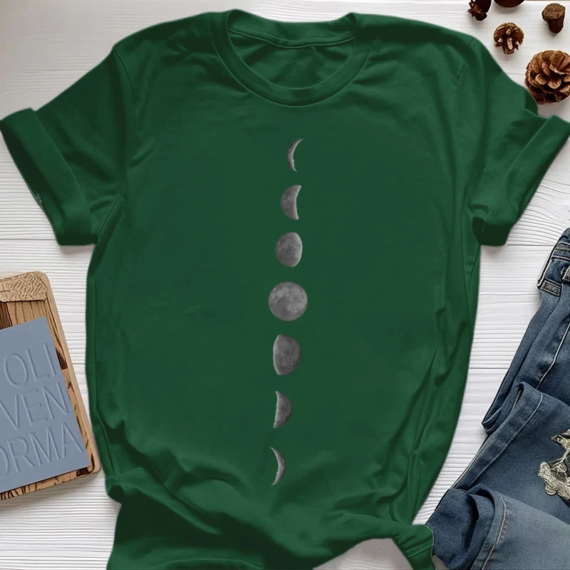 Olivenorma Yoga-Meditations-T-Shirt mit Mondphasen-Print