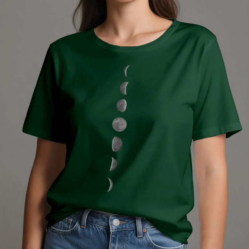 Olivenorma Yoga-Meditations-T-Shirt mit Mondphasen-Print