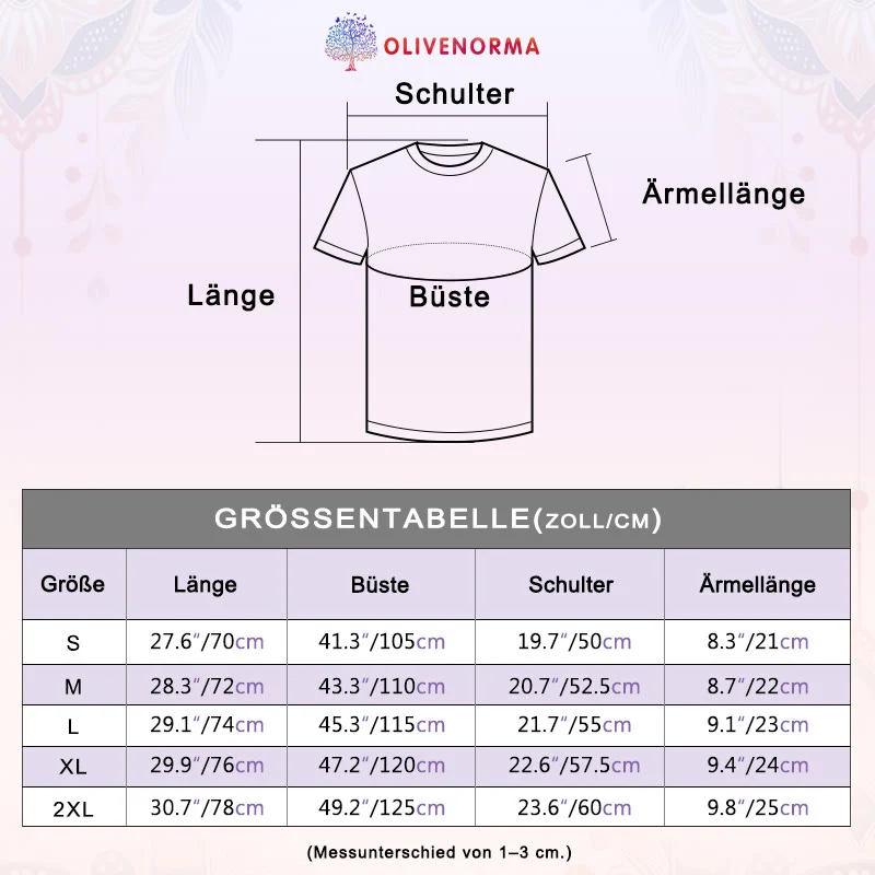 Olivenorma – T-Shirt mit Sonnensystem-Galaxien-Print