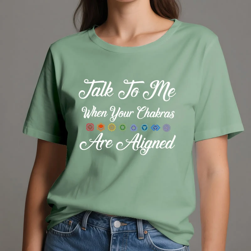 Olivenorma Yoga-T-Shirt „Sprich mit mir, wenn deine Chakren ausgerichtet sind“