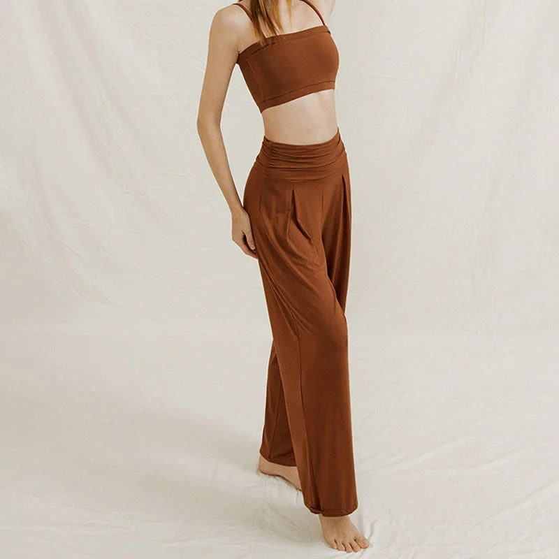 Olivenorma – Verstellbare Yogahose mit weitem Bein