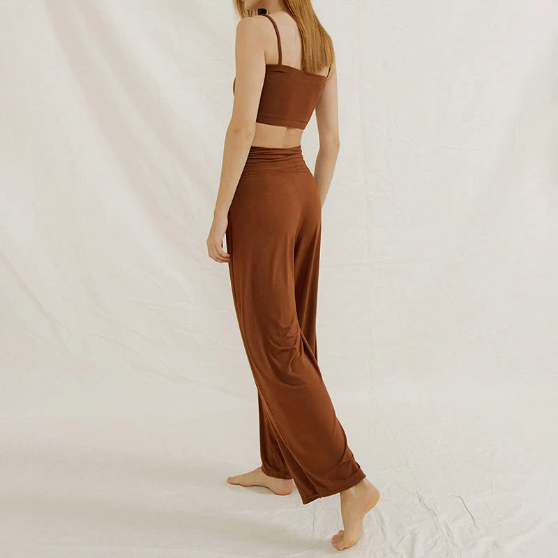 Olivenorma – Verstellbare Yogahose mit weitem Bein