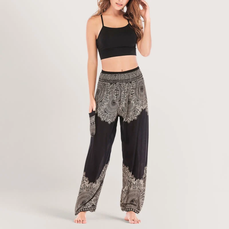 Olivenorma Boho Yoga-Loungehose mit Bündchen