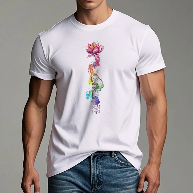 Olivenorma – T-Shirt mit Lotus-Chakra-Energie-Aquarelldruck