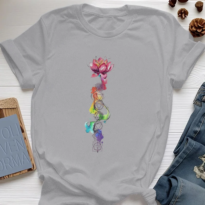 Olivenorma – T-Shirt mit Lotus-Chakra-Energie-Aquarelldruck