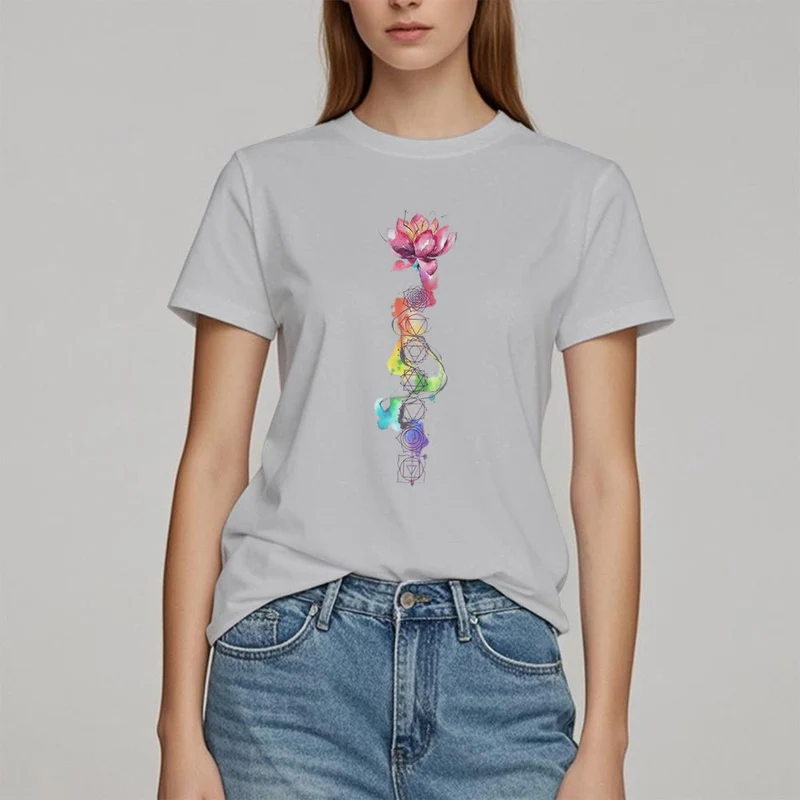 Olivenorma – T-Shirt mit Lotus-Chakra-Energie-Aquarelldruck