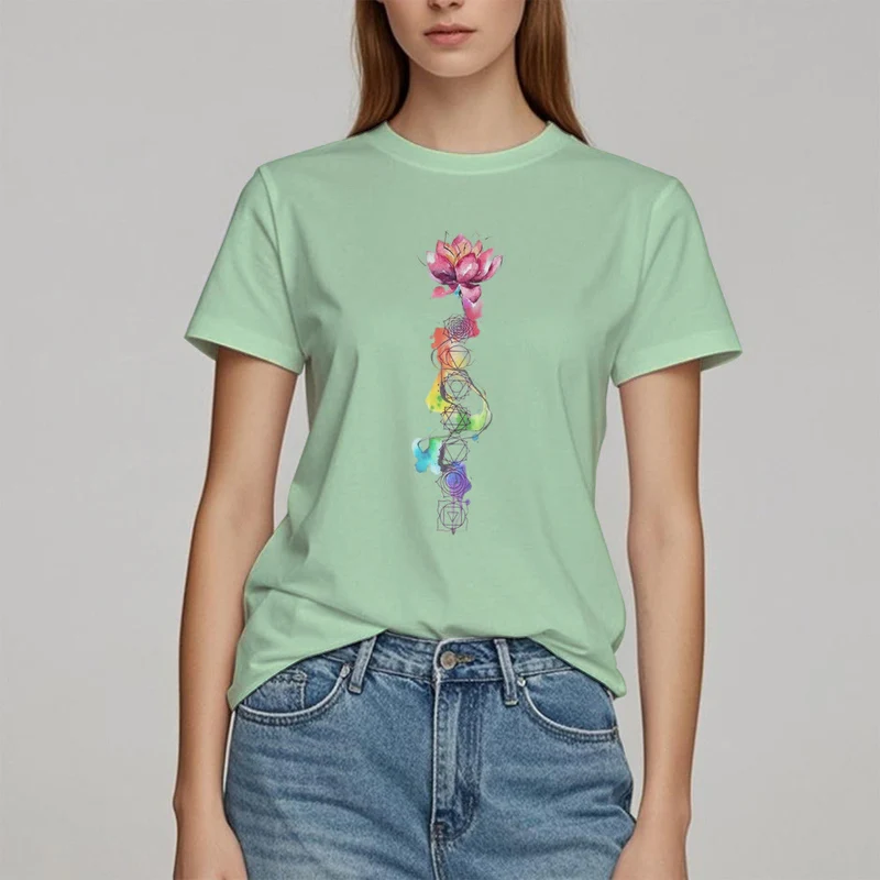 Olivenorma – T-Shirt mit Lotus-Chakra-Energie-Aquarelldruck