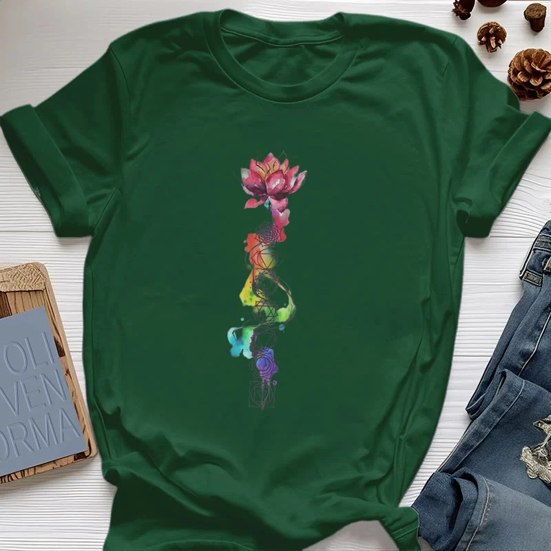 Olivenorma – T-Shirt mit Lotus-Chakra-Energie-Aquarelldruck