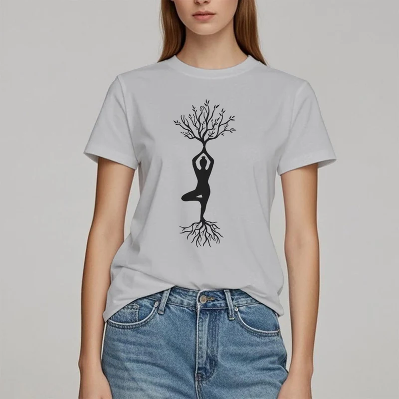 Olivenorma Verwurzelte Yoga-Baum-Pose T-Shirt