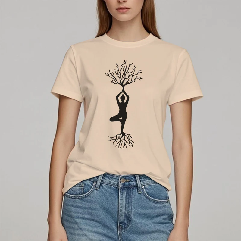 Olivenorma Verwurzelte Yoga-Baum-Pose T-Shirt