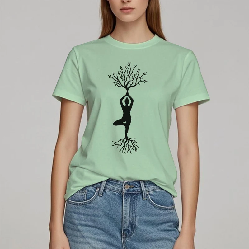 Olivenorma Verwurzelte Yoga-Baum-Pose T-Shirt
