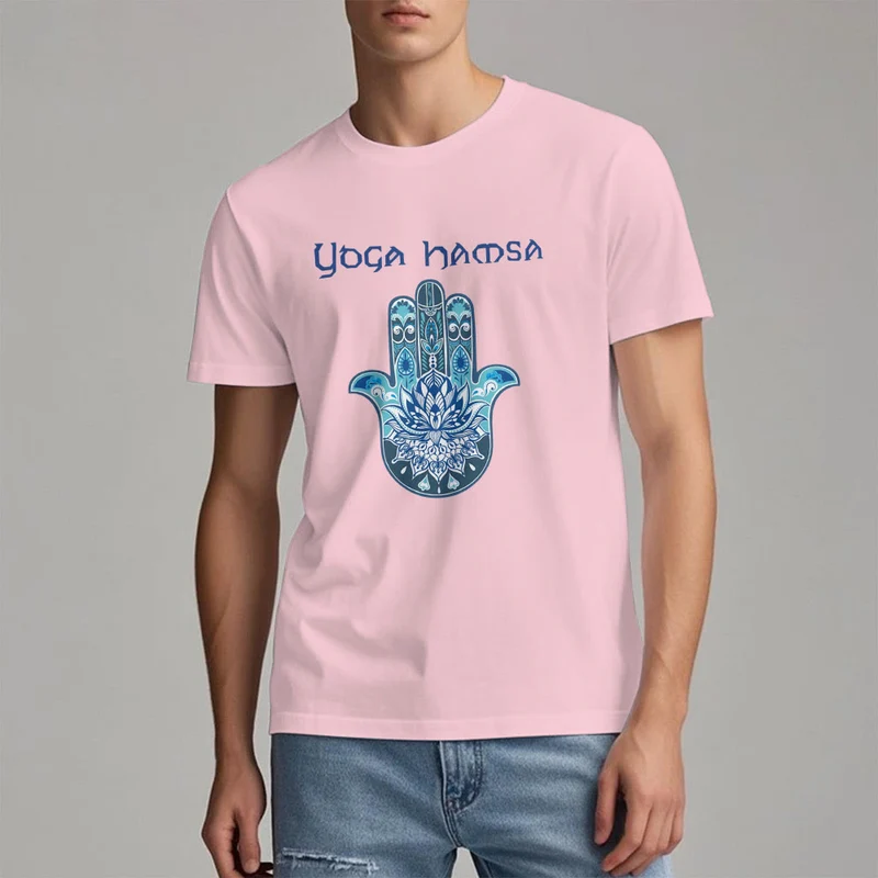 Olivenorma – Bequemes T-Shirt mit Yoga-Hamsa-Print, Blau