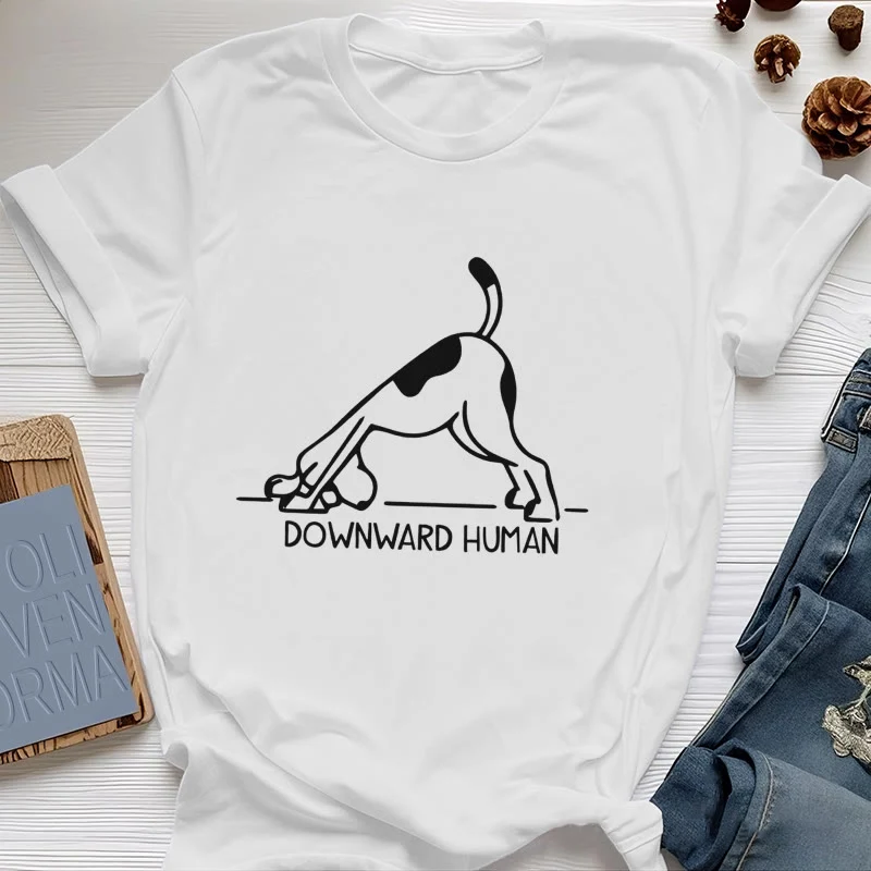 Olivenorma T-Shirt mit Hunde-Yoga-Meditations-Print