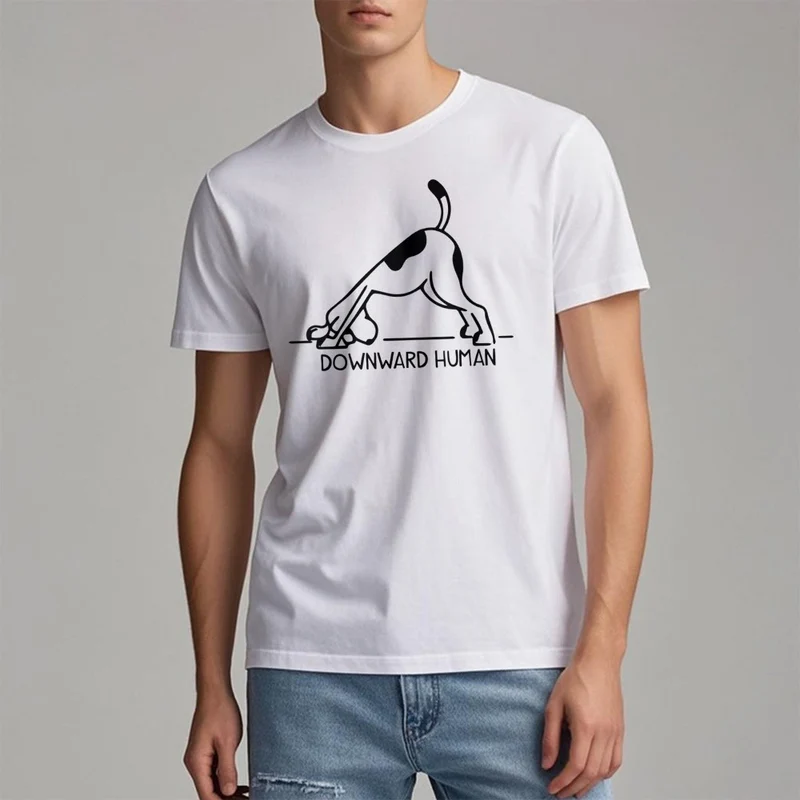 Olivenorma T-Shirt mit Hunde-Yoga-Meditations-Print