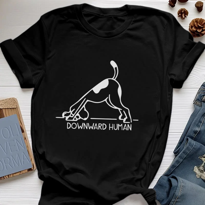 Olivenorma T-Shirt mit Hunde-Yoga-Meditations-Print
