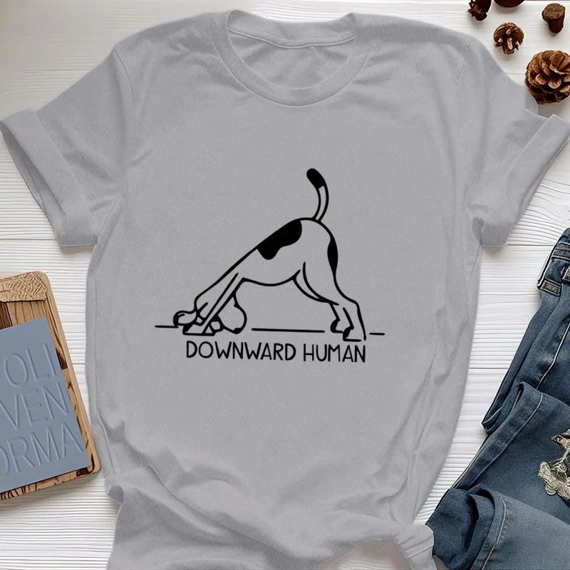 Olivenorma T-Shirt mit Hunde-Yoga-Meditations-Print