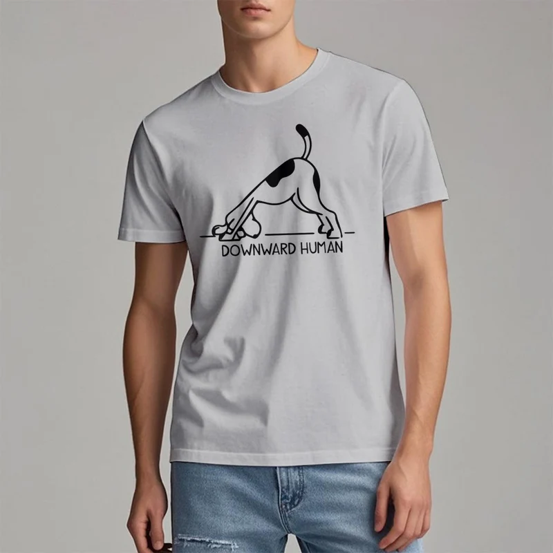 Olivenorma T-Shirt mit Hunde-Yoga-Meditations-Print